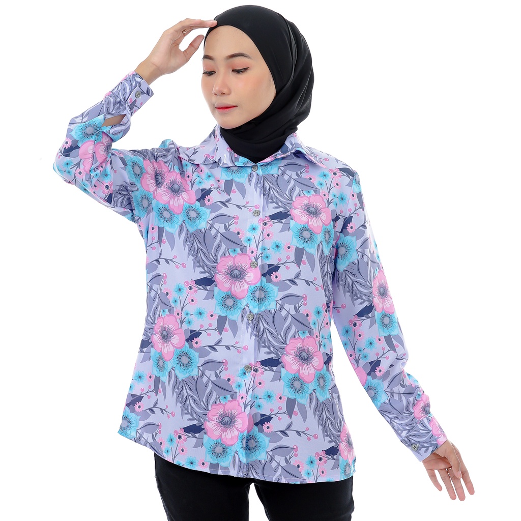 Kemeja Wanita Motif Flower Original Monalisa L XL XXL Jumbo Big Size-01