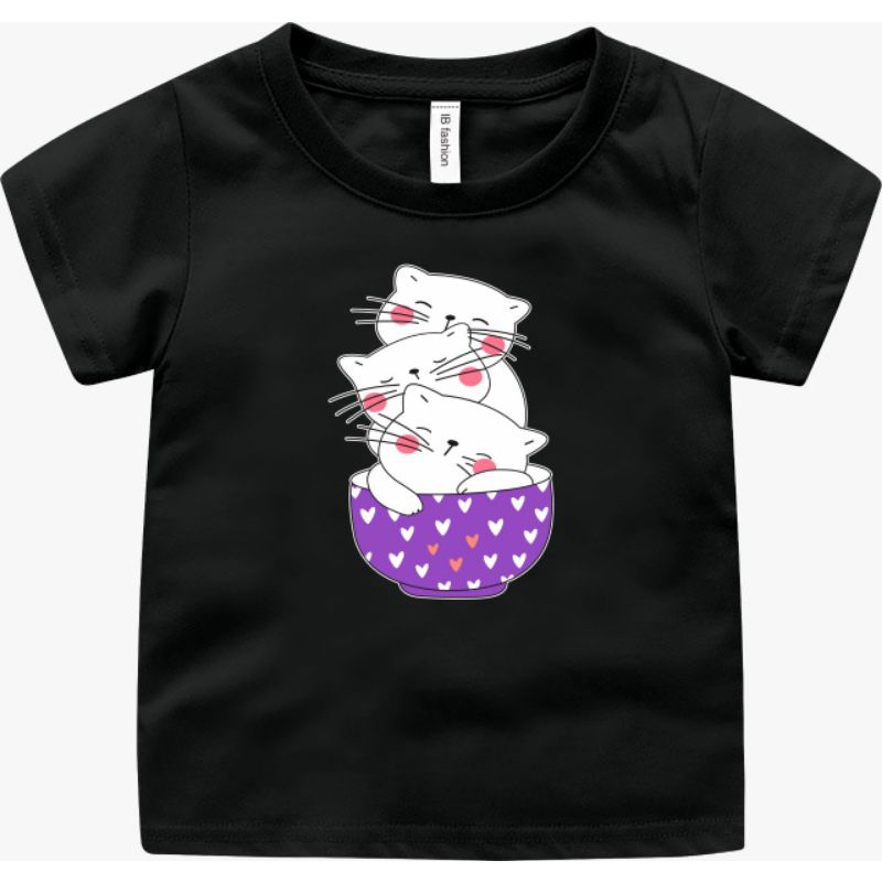 Kaos Anak Perempuan Umur 2 Sampai 10 tahun Gambar 3kucing Atasan Anak Cewek Tshirt Anak Perempuan