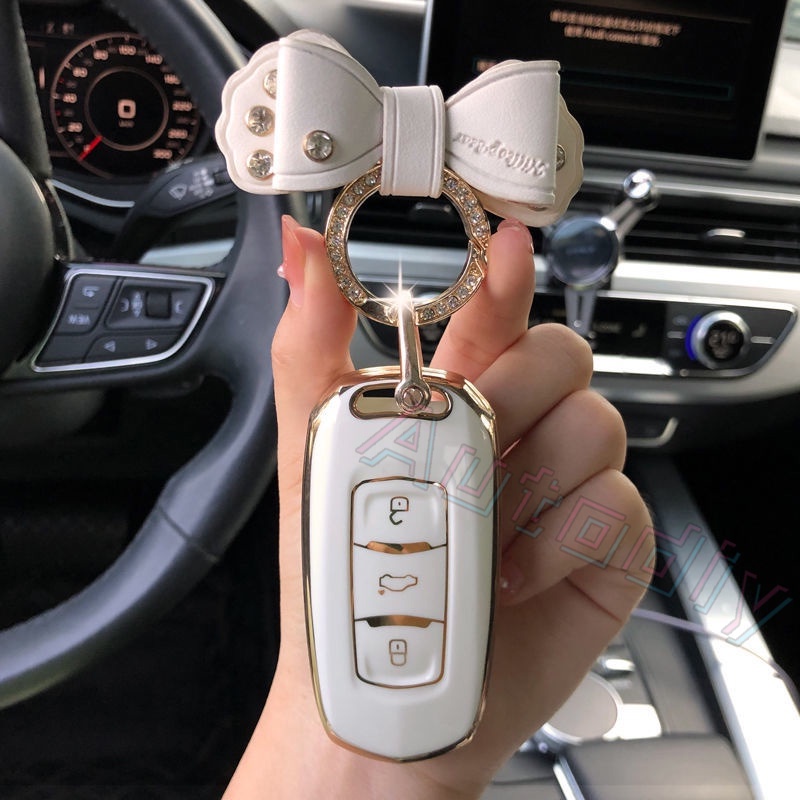 Lucu Wanita Kulit Kupu-Kupu Busur Gantungan Kunci Desain Mewah Kristal Ikatan Simpul Liontin Fashion Kristal Kunci Cincin Tas Mobil Styling Aksesori Hadiah Pacar