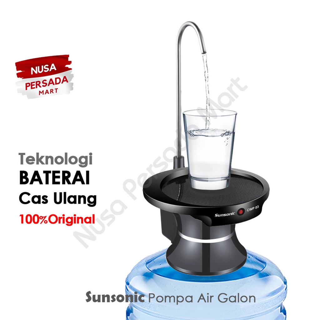 POMPA GALON AIR ELEKTRIK cwp03 sunsonic cwp 03 dengan DUDUKAN tatakan gelas Cas Rechargeable WATER DISPENSER  Sunsonic