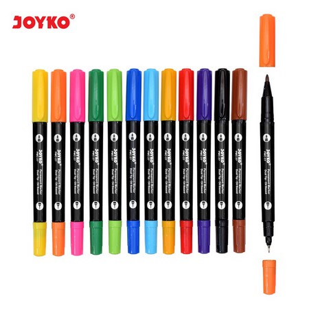 ( Set 12 Warna ) JOYKO COLOR MARKER PEN 2 TIP - PERMANEN 2 MATA PEN - SPIDOL COLOR PERMANENT MARKER DUAL TIPS OIL BASED PMC-27