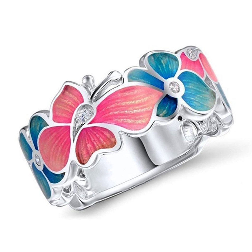 Hu Hu Hu Hu Hu Alat Bantu Pasang Kacamata♡ Cincin Bentuk Bunga Kupu-Kupu Warna-Warni Bahan Alloy Untuk Wanita