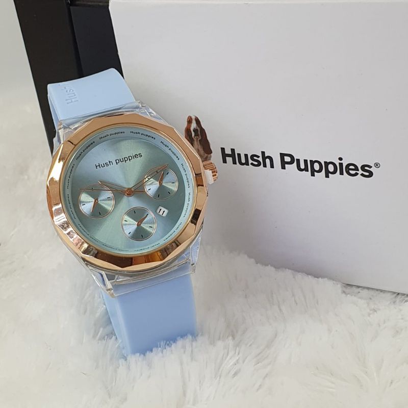 (Cod)Jam Tangan Wanita Hushpuppies Bulat Crono 3 Tanggal Aktif Strap Rubber(Dikirim Jakarta)