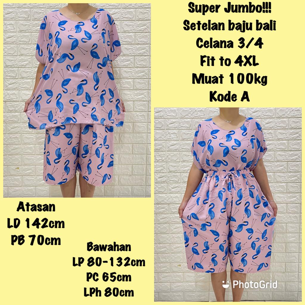 SETELAN BAJU BALI NECI SUPER JUMBO 3/4 FIT TO 4XL REAL PICT 100KG MUAT!!!!KODE A