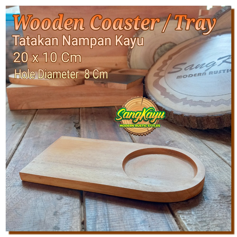 Wooden Coaster tray 20 x 10 cm tatakan cangkir gelas kopi nampan kayu