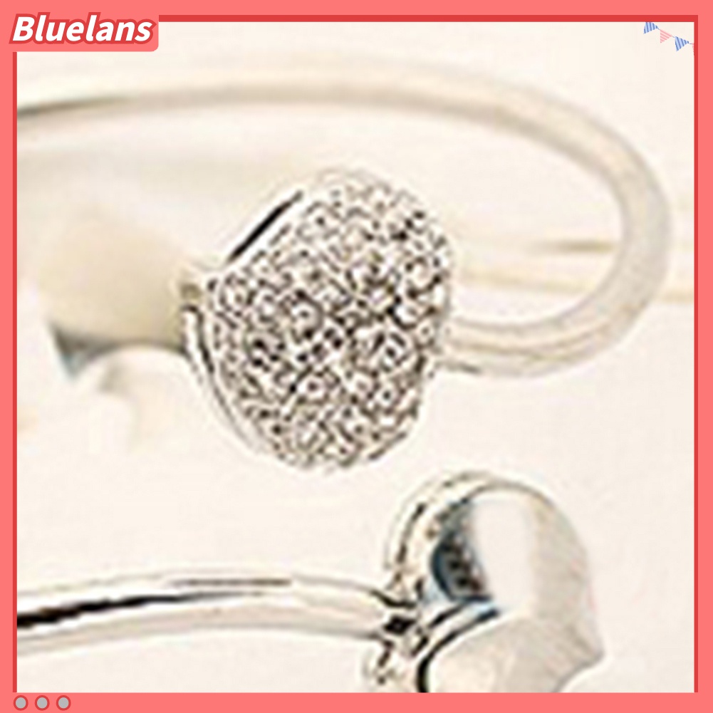 Bluelans Gelang Bangle Open Adjustable Desain Hati Hias Berlian Imitasi Untuk Wanita