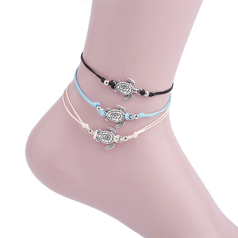 COD Gelang Kaki Wanita Fashion Korea Kura-kura Gelang Kaki Multilayer Lucu yang Dapat Disesuaikan Aksesoris Hitam Biru