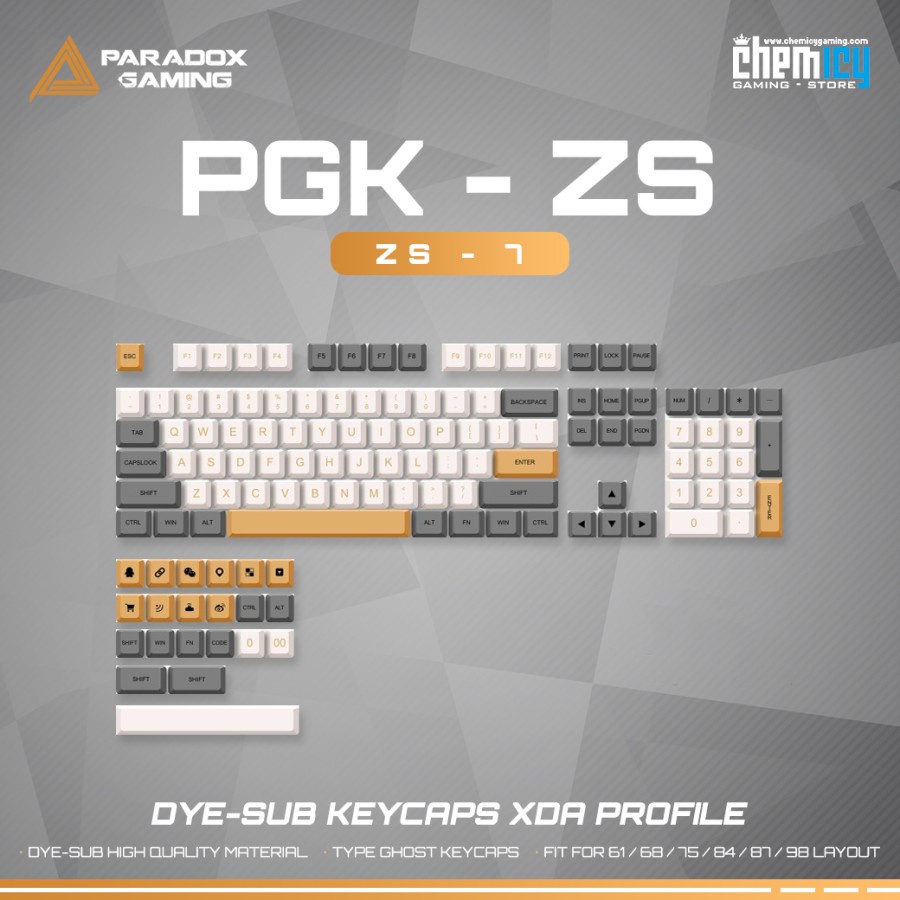 Paradox Gaming ZS-7 / ZS7 Dye-sub Keycaps 125 set XDA Profile