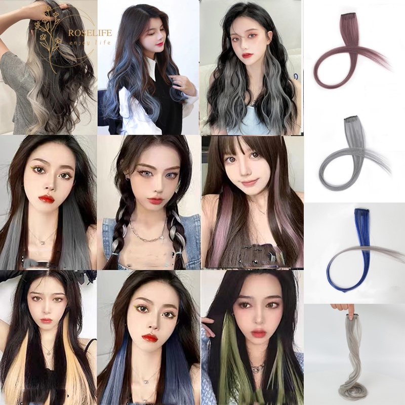 Roselife 1PC Wig / Rambut Palsu Extension Model Lurus Panjang Gelombang 40 Warna Tahan Panas Dengan Klip