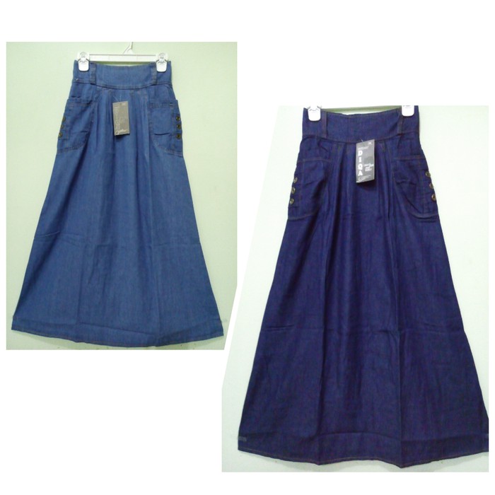 ROK JEANS SORAYA || ROK JEANS PANJANG DEWASA - Biru Muda