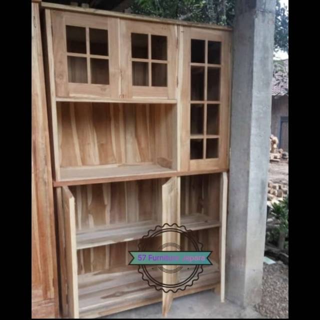 Lemari dapur kayu jati Jepara/rak piring/rak sayur/tempat gerabah MENTAHAN