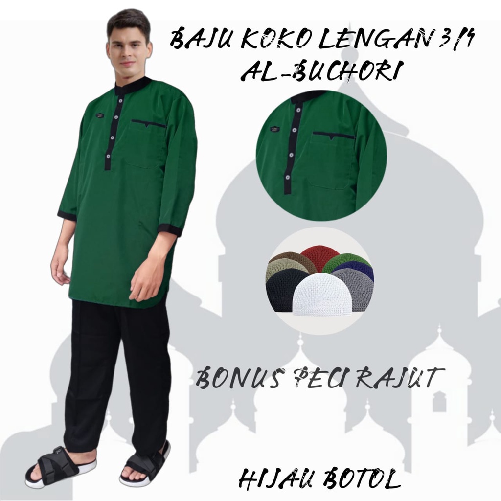 Baju koko pria original lengan 3/4 terlaris/AL-BUCHORI/koko kurta pakistan terlaris/kemko terbaru