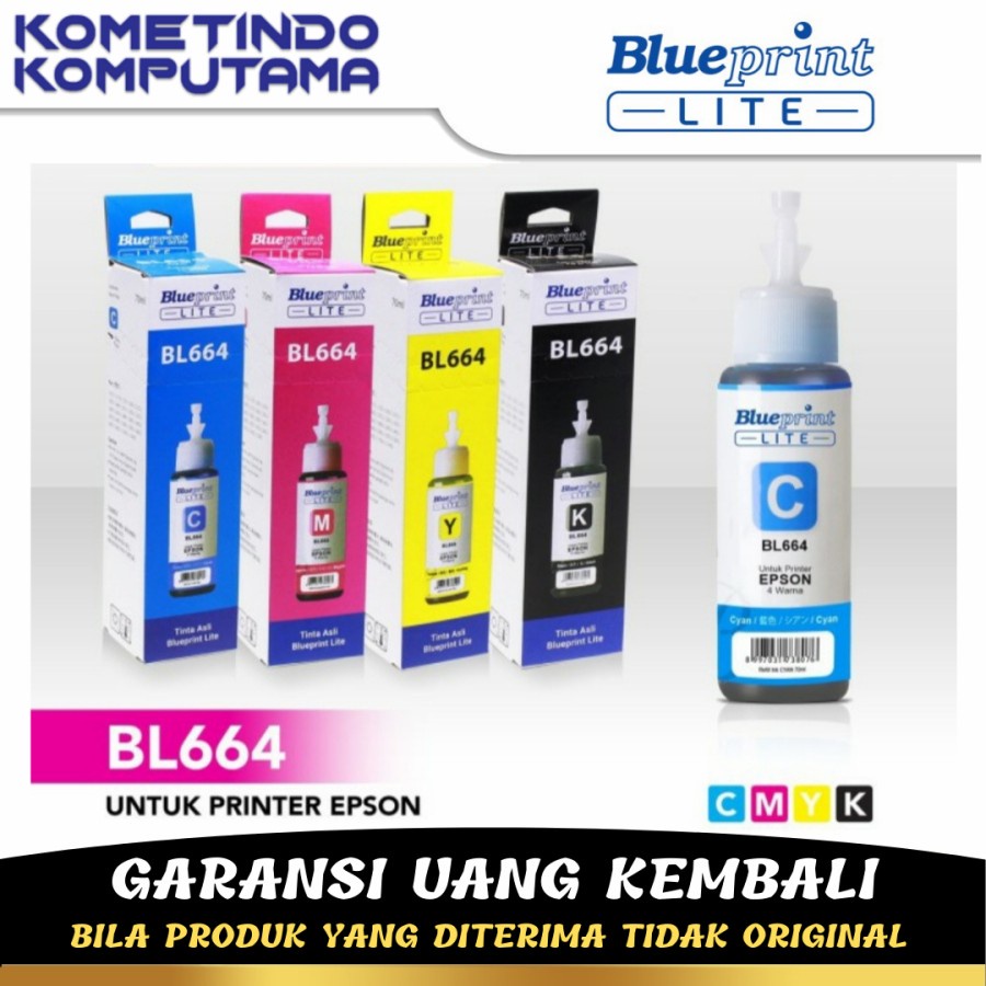BIRU Tinta Epson 664 BLUEPRINT LITE 70ml CYAN 100% ORIGINAL BL664 L121 / L1300 / L100 / L110 / L120 / L300 / L310 / L200 / L220 / L360 / L380