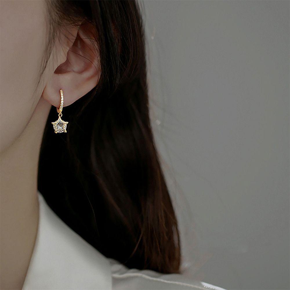 Mxbeauty Wanita Hoop Earrings Minoritas Kepribadian Pesta Berlian Imitasi Baroque Lady Star Pendant Earrings