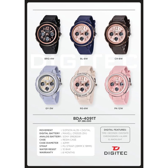 Jam Tangan Wanita Digitec Original BDA-4091T Tahan Air Gratis Ongkir Cod