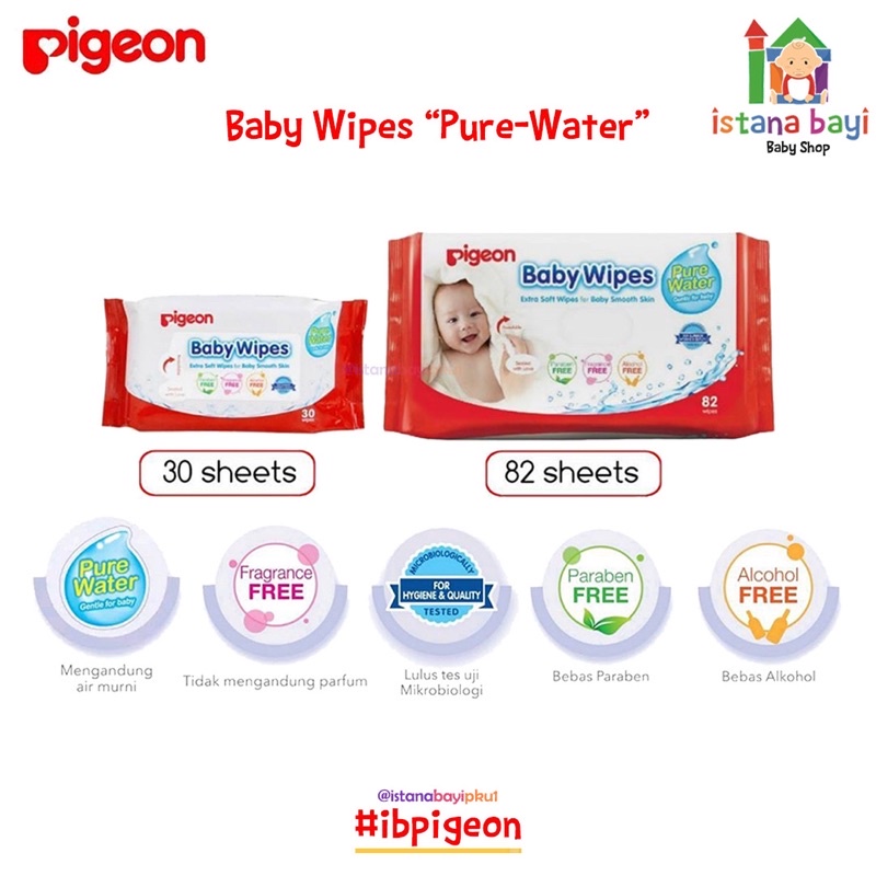 Pigeon Baby Wipes Pure Water isi 82 - Pigeon tisu basah