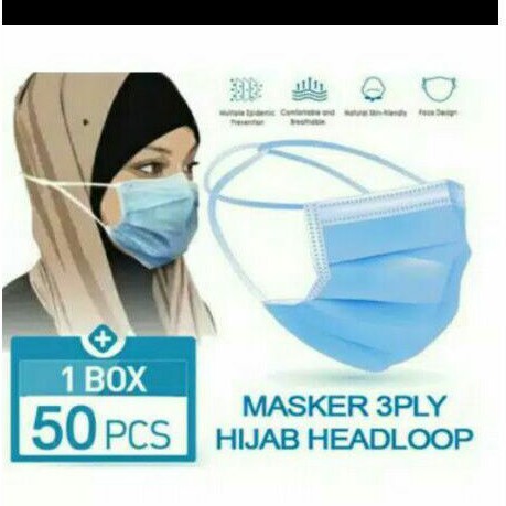 MASKER HIJAB 3 PLY MEREK FACE MASK 1 BOX ISI 50PCS. TERMURAH