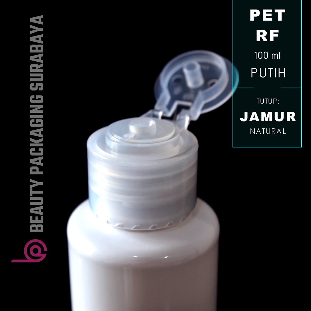 Botol Plastik PET 100ml RF Putih Tutup Fliptop Jamur