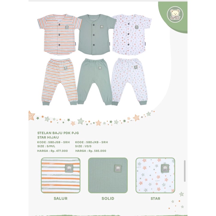 Baju Setelan Fluffy Panjang Kancing Depan  isi 3 Stel (Piama) / Setelan Baju Tidur bayi