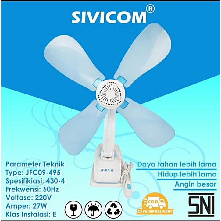 Kipas Angin Jepit Mini Fan Sivicom 3in1 18, 23, 27, 32 Watt
