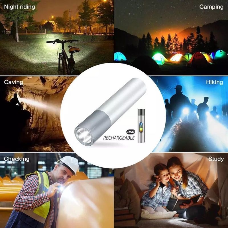 Senter Saku Mini Portable Usb Rechargeable Bahan Aluminum Alloy Dengan 3 Mode Zoom