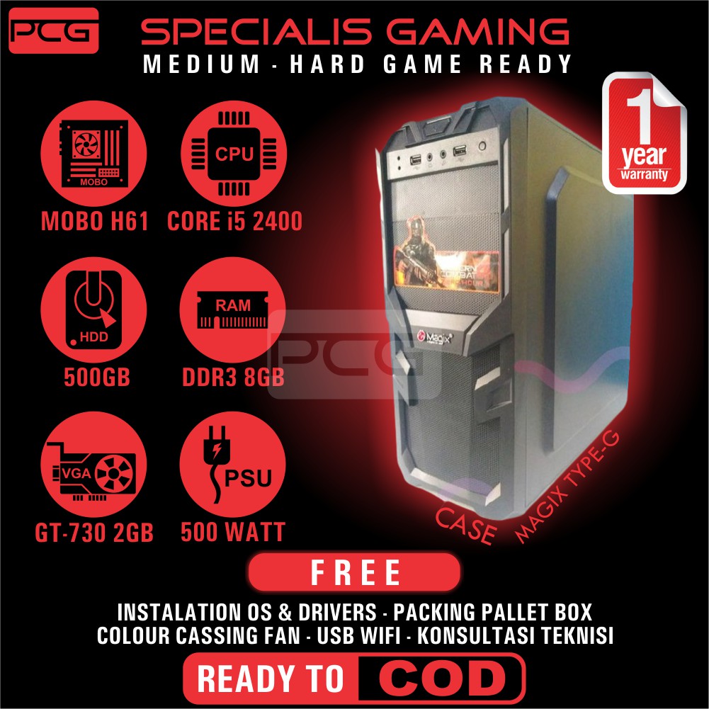 PC GAME RAKITAN KOMPUTER GAMING DESAIN DESIGN GRAFIS RENDERING INTEL CORE i5 2400 HDD 500GB RAM 8GB