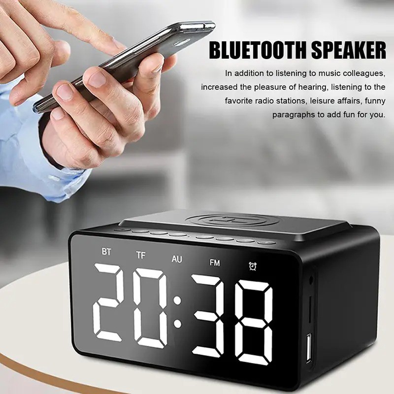 AEC BT508 - Bluetooth Speaker LED Alarm Clock with Wireless Charger