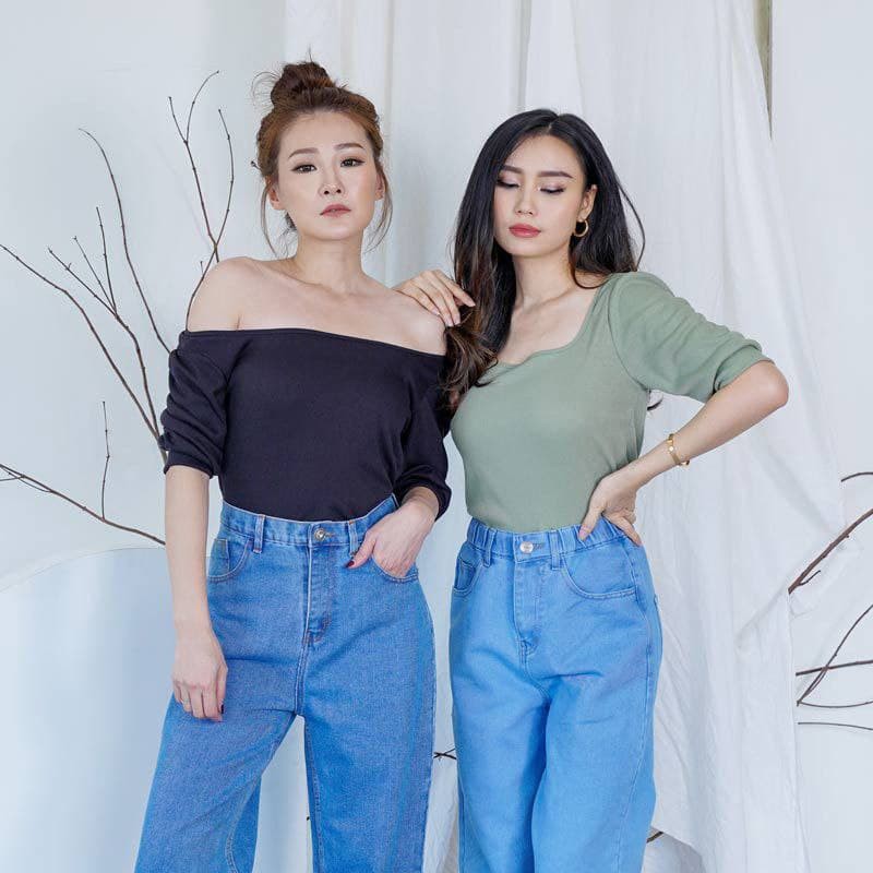 Baju Atasan Wanita Blouse Short Sleeve All Size Free Size Kerah Bulat Lengan 3/4 Terbaru 2021 Viral 