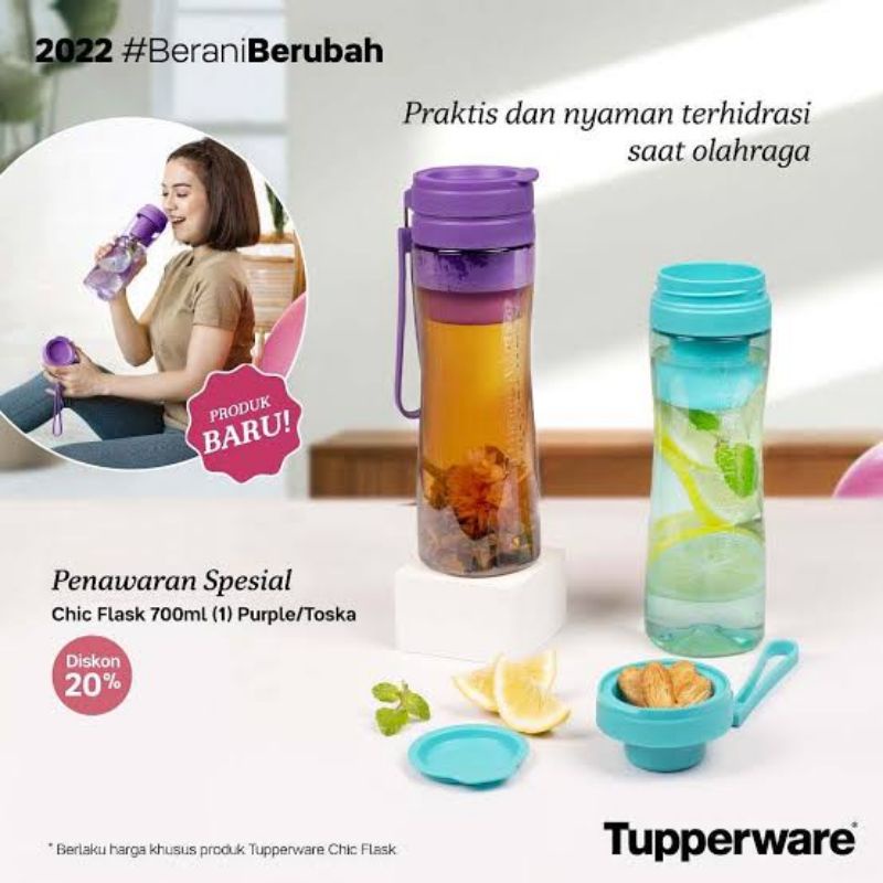 Tupperware Chic Flask 700 ml - Tosca (1 Pcs) / Drinking Infused Water Tumbler Crystal Bottle Traveling
