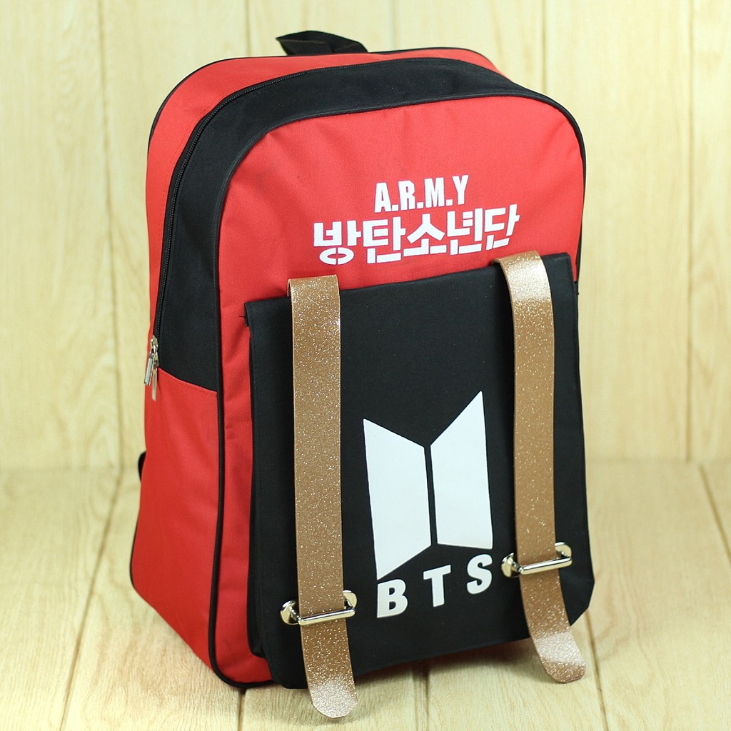 Ransel Anak Distro Keren Korean Style Tas BTS Army Merah Backpack Multifungsi Smp Perempuan Tas Sekolah Bahan Polyester Bisa COD BIG PROMO