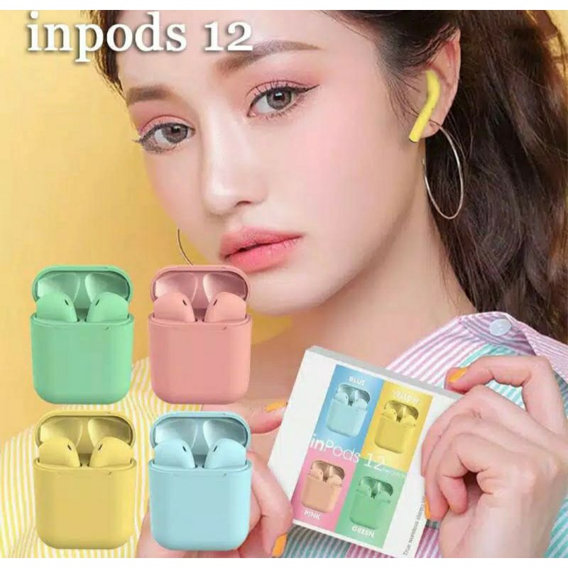 HEADSET BLUETOOTH INPODS 12 TWS MACARON EARPHONE TRUE WIRELESS STEREO HIFI SENTUH EARBUDS