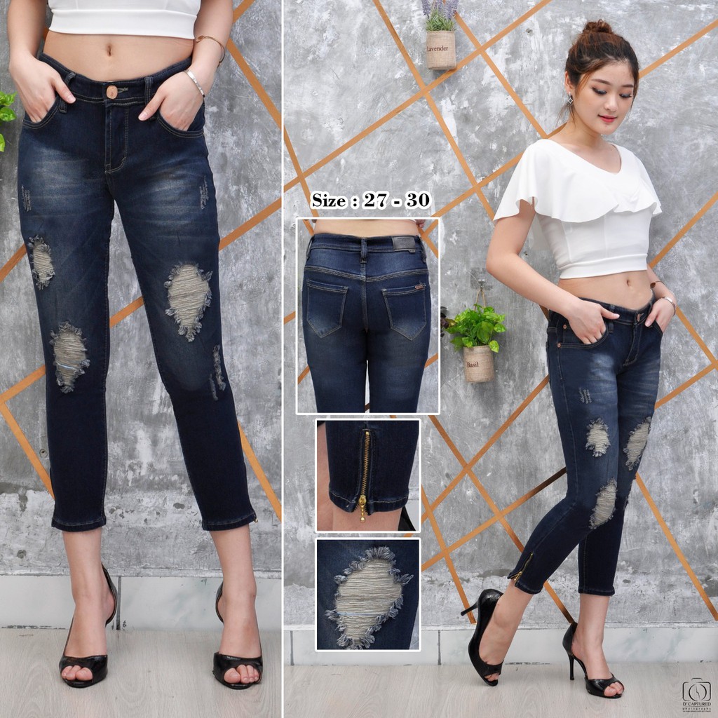 Celana 7/9 Ripped / Celana 7/9 Wanita / Celana 7/9 Jeans /Celana Jeans 7/9 Wanita/Celana Jeans Sobek