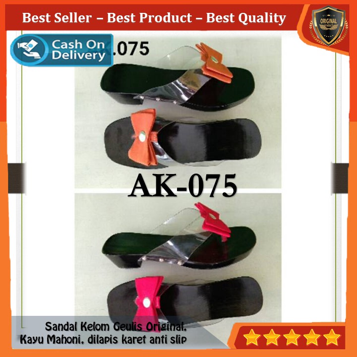 Kelom Gelis Wedges Sandal Wanita Terompah Sendal Kayu Modern, Kelom Geulis Model No AK075 COD