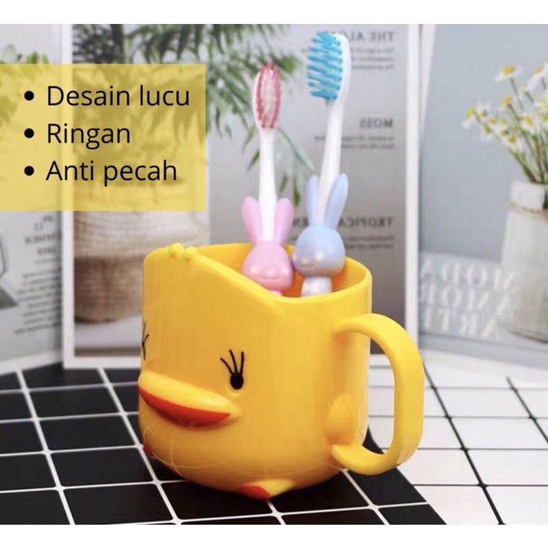 Gelas Sikat Gigi Motif Bebek Lucu Gelas Anak Karakter Bebek Gelas Kumur Bebek Gelas Plastik Serbagun