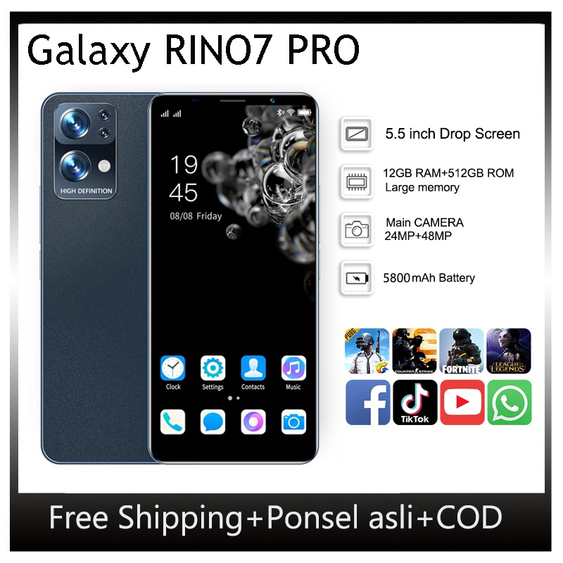 [2022 Penjualan Panas] Galaxy Rino7 Pro Ponsel Asli 12 GB RAM + 512 GB ROM Layar 5.5 Inci  Android h