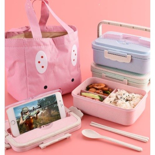 Lunch Box Set Jerami Gandum I Kotak Makan 3 Sekat Premium KTM-02