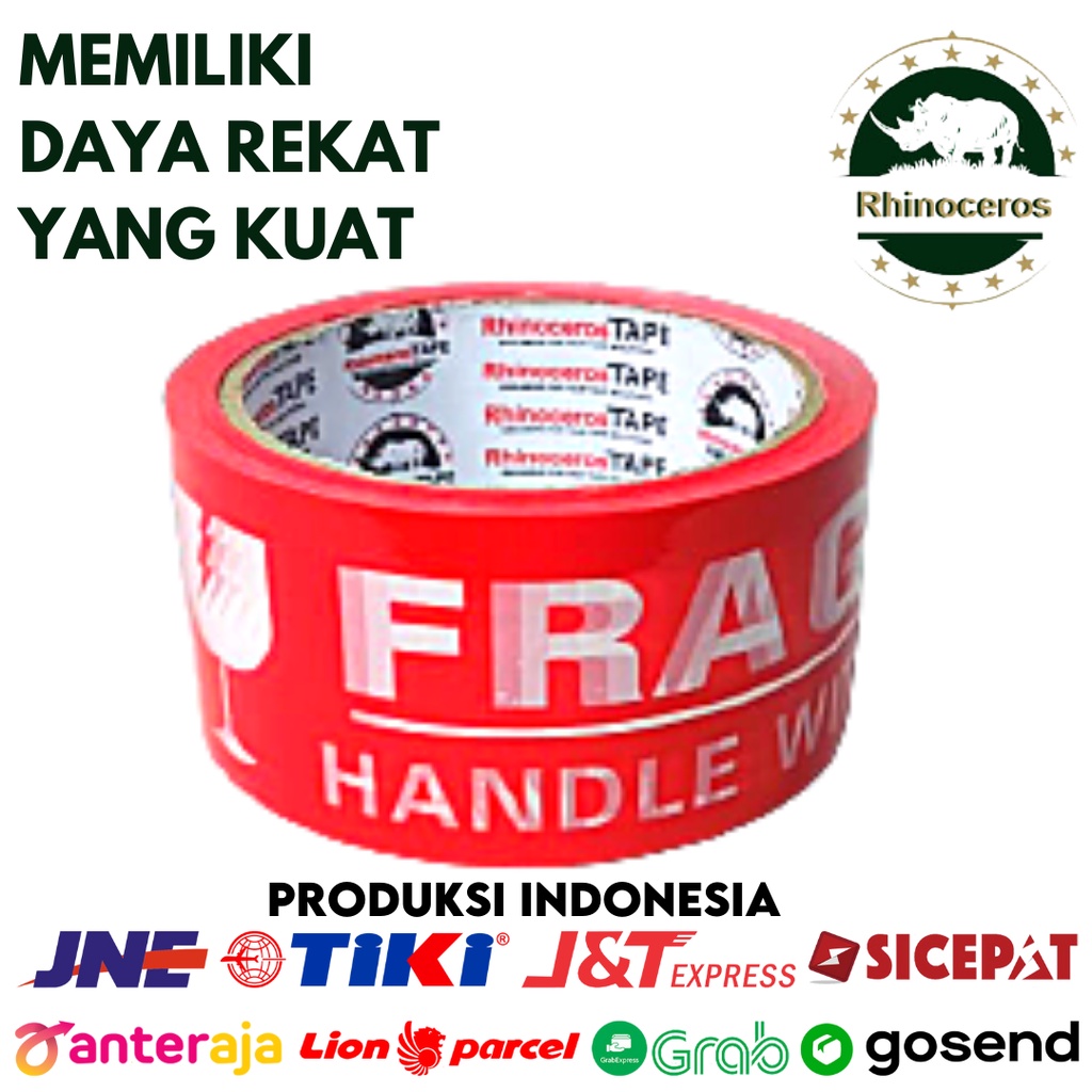 Lakban Fragile RHINOCEROS Tape Selotip Isolasi Merah 48MMx50YARD