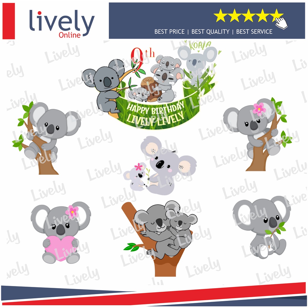 CUSTOM NAMA CAKE TOPPER KARAKTER KOALA HIASAN KUE ULANG TAHUN HAPPY BIRTHDAY