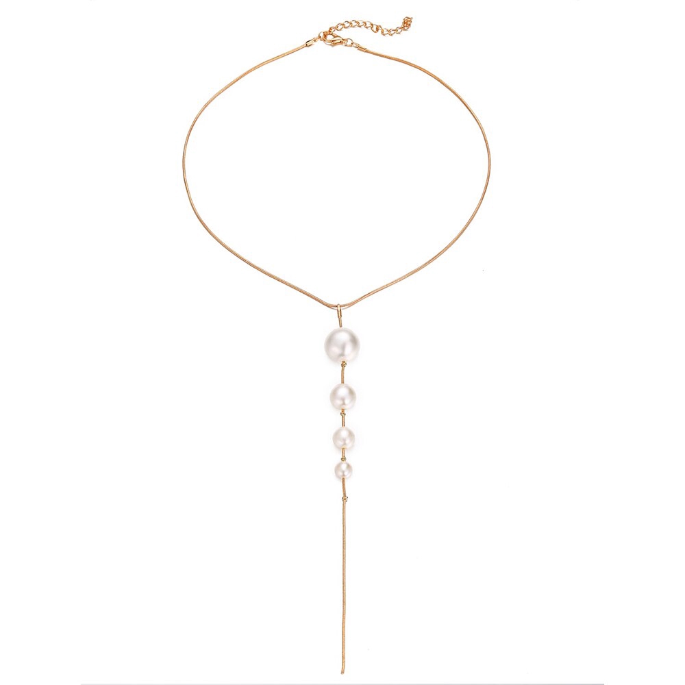 Kalung Choker Rantai Mutiara Simulasi Warna Emas Gaya Korea Untuk Wanita