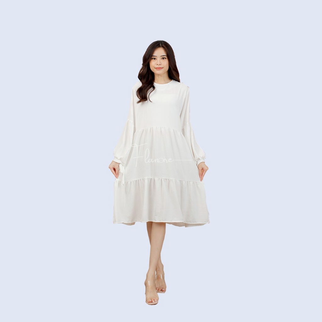 [ANNA] Dress in White | Midi Dress Hijab | Tunik Putih