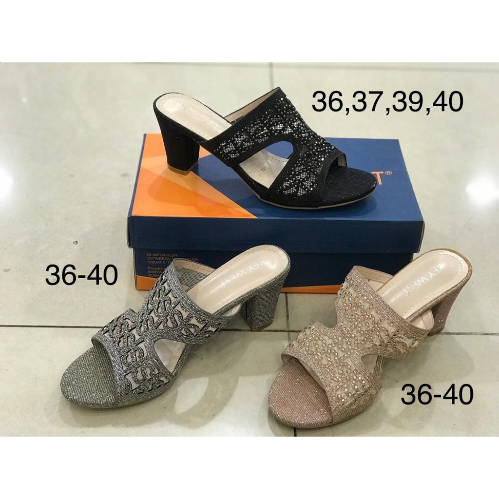 KEY WEST 36 37 38 39 40 heels slide Hitam Silver Gold wanita hak remaja perempuan sandal pesta penga