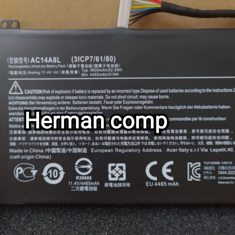 Original Baterai Acer Spin 3 SP314 SP314-51 SP314-52 Series AC14A8L