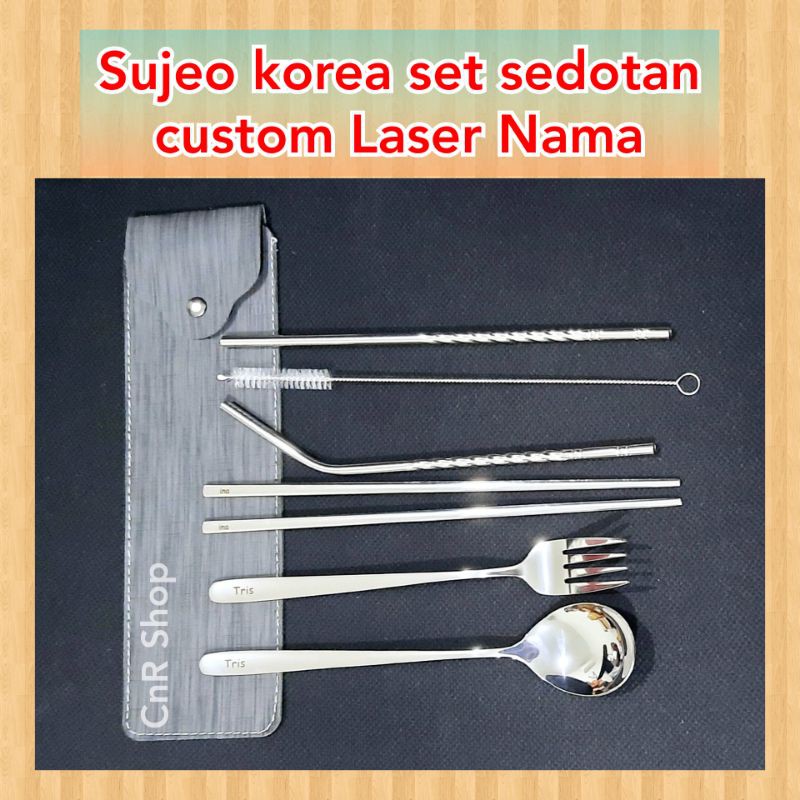 sendok set custom grafir garpu sumpit korea sedotan stainless