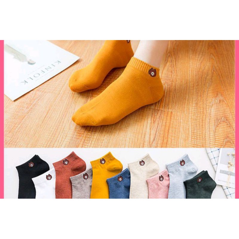 Kaos Kaki fashion unisex motif line beruang brown wanita pria murah