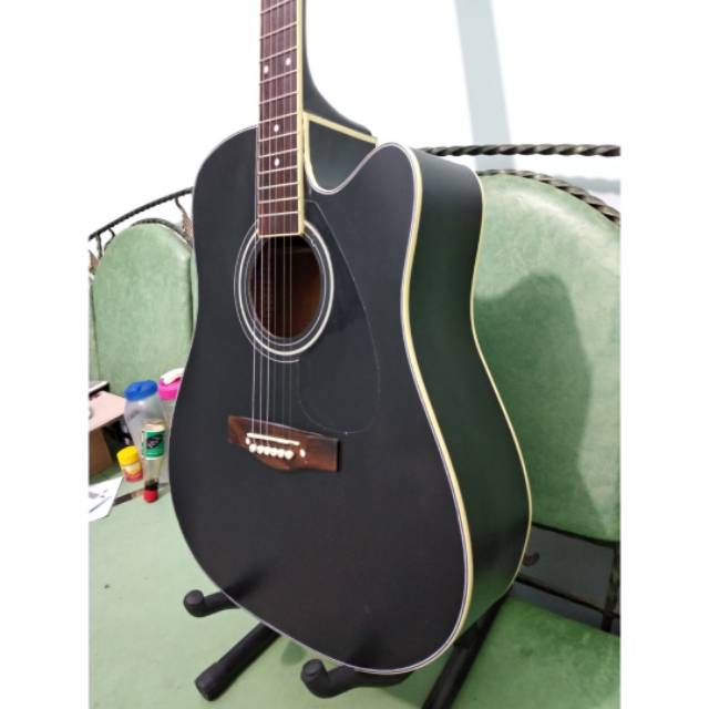 Gitar Akustik Elektrik Merk Ibanez Warna Hitam Doff Equalizer Tuner Trusrod String Murah