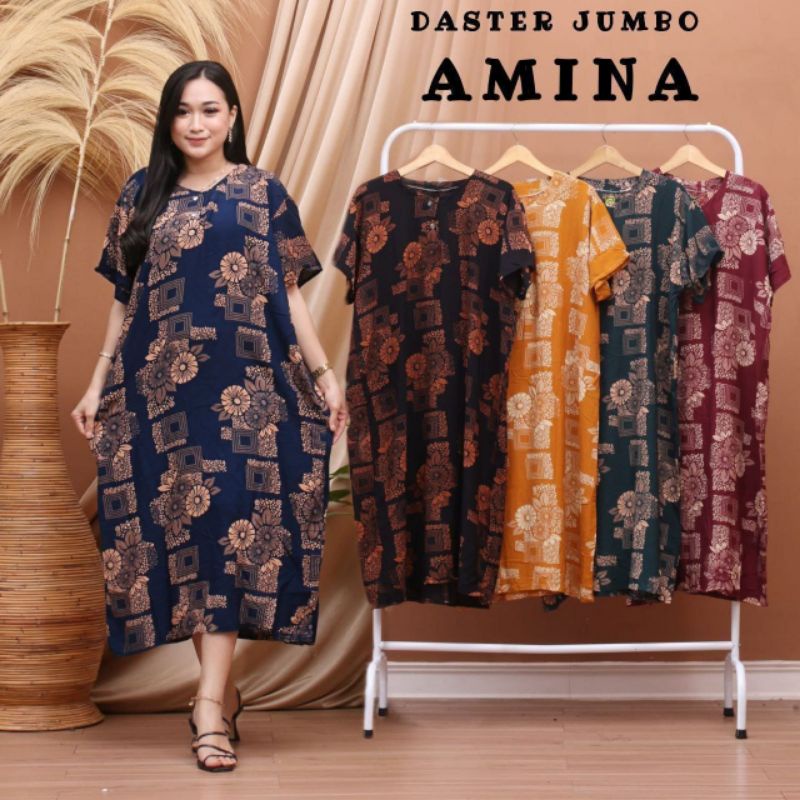 DASTER JUMBO LD 120 CM KANCING DEPAN BUSUI BUMIL BAHAN  SANTUNG RAYON HALUS ADEM BAJU TIDUR IBU LENGAN PENDEK BANYAK MOTIF-DSJ AMINAH