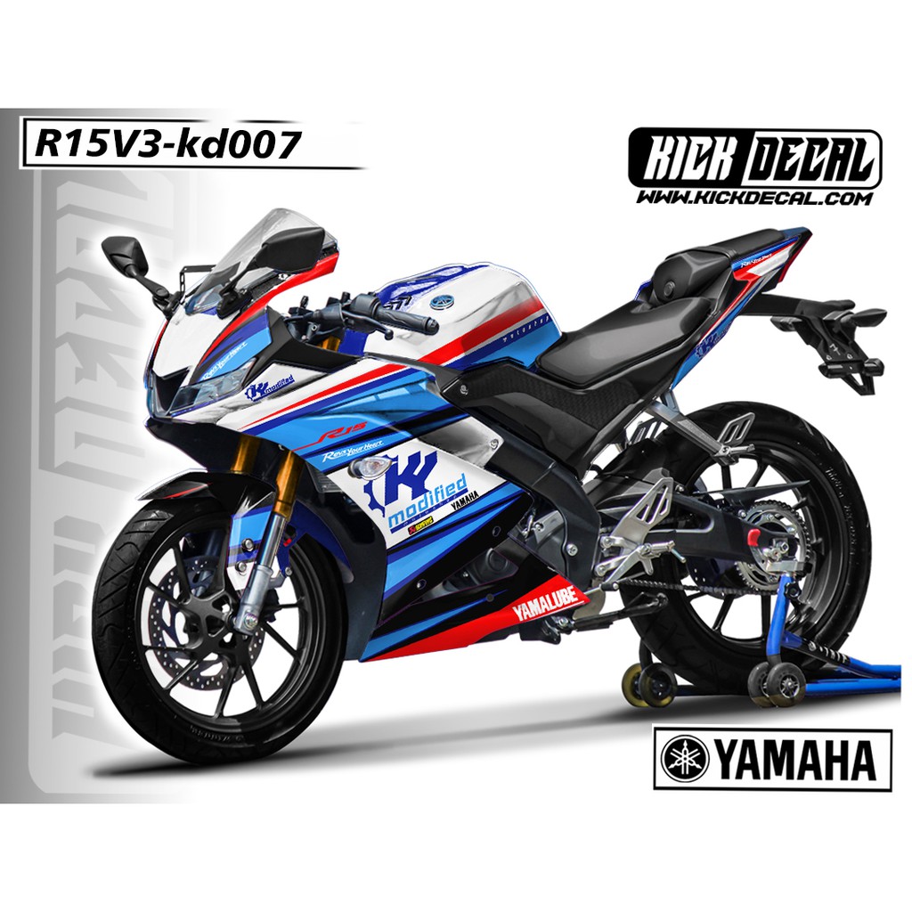 STICKER DECAL YAMAHA R15 V3 GRAFIS BIRU PUTIH - KD007