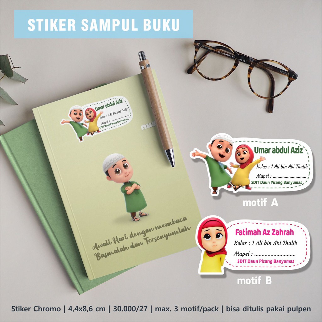 

Stiker nama sampul buku Tulis Tema Nussa dan Rara Anak Sholeh Sholihah