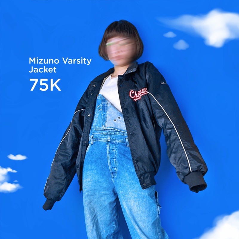 THRIFT UNISEX MIZUNO VARSITY BLACK JACKET JAKET MIZUNO VARSITY HITAM REMAJA