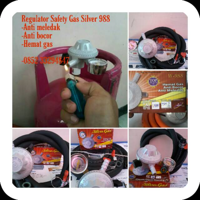 Pengaman gas Lpg Regulator Otomatis  Safety gas Silver 988 m dan selang kompor gas